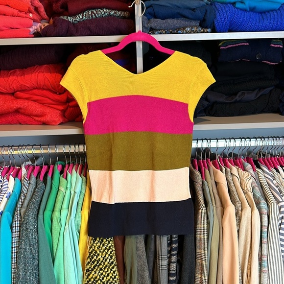 Loft multicolored striped cap sleeve v neck sweater size XS NWT​ - Picture 3 of 3